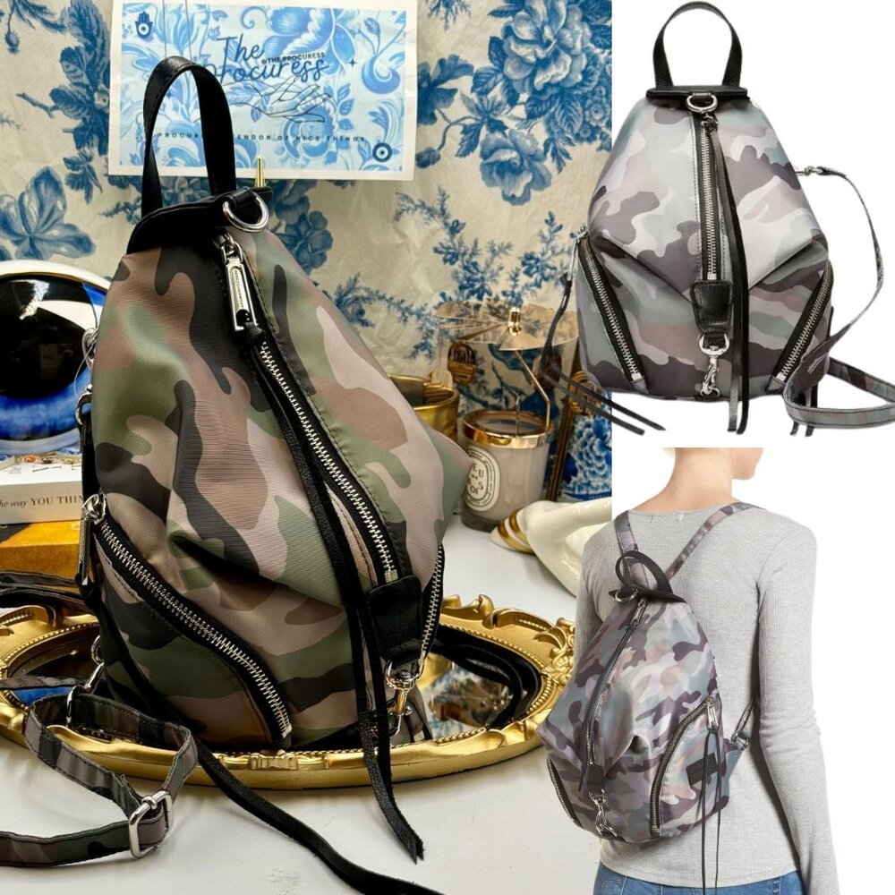 🆕 REBECCA MINKOFF 🧿 NWT Mini Julian Nylon Convertible Backpack - Camo *FLAWED*